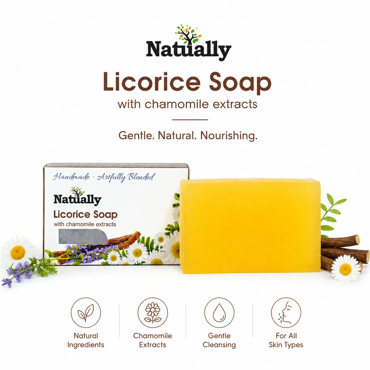 NATUALLY 100% Handmade Licorice Bath Soap - Face & Body Soap Bar with Chamomile Extracts - 125 Grams (Pack of 1) - Image 3