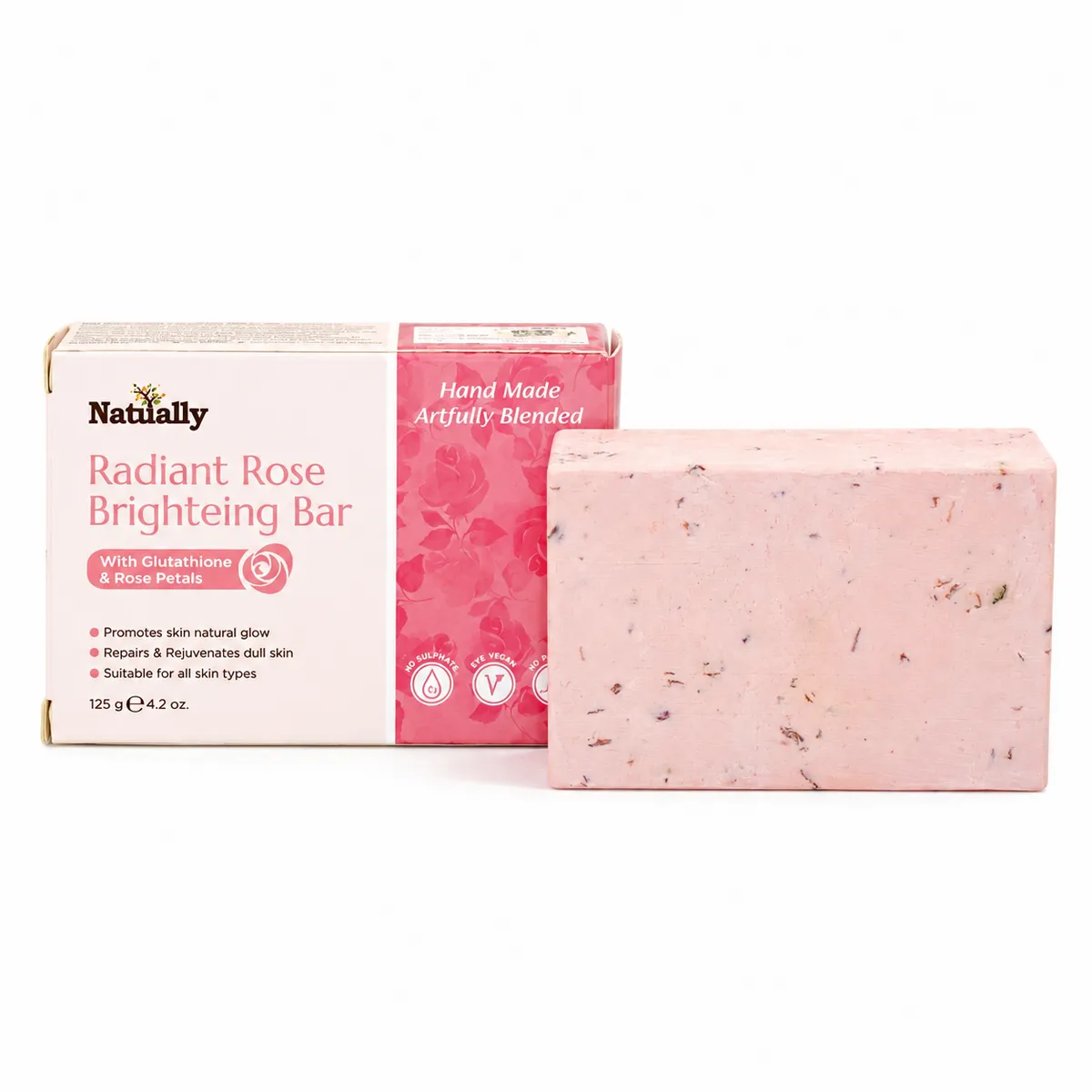 Natually Radiant Rose Brightening Bar with Rose Petals – 125g - Image 2