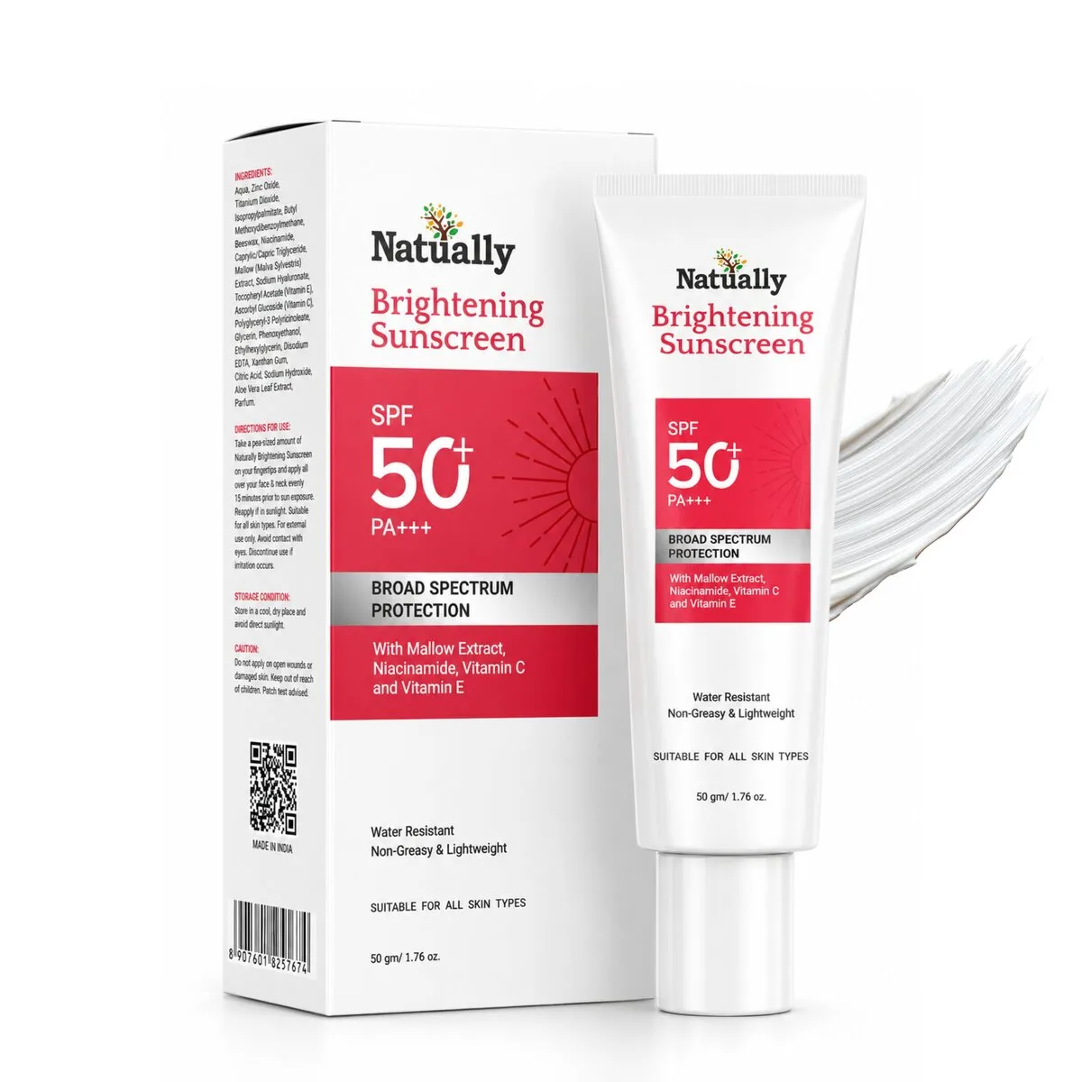 Natually Brightening Sunscreen SPF 50 PA+++ with Niacinamide, Vitamin C & Vitamin E - 50Gms