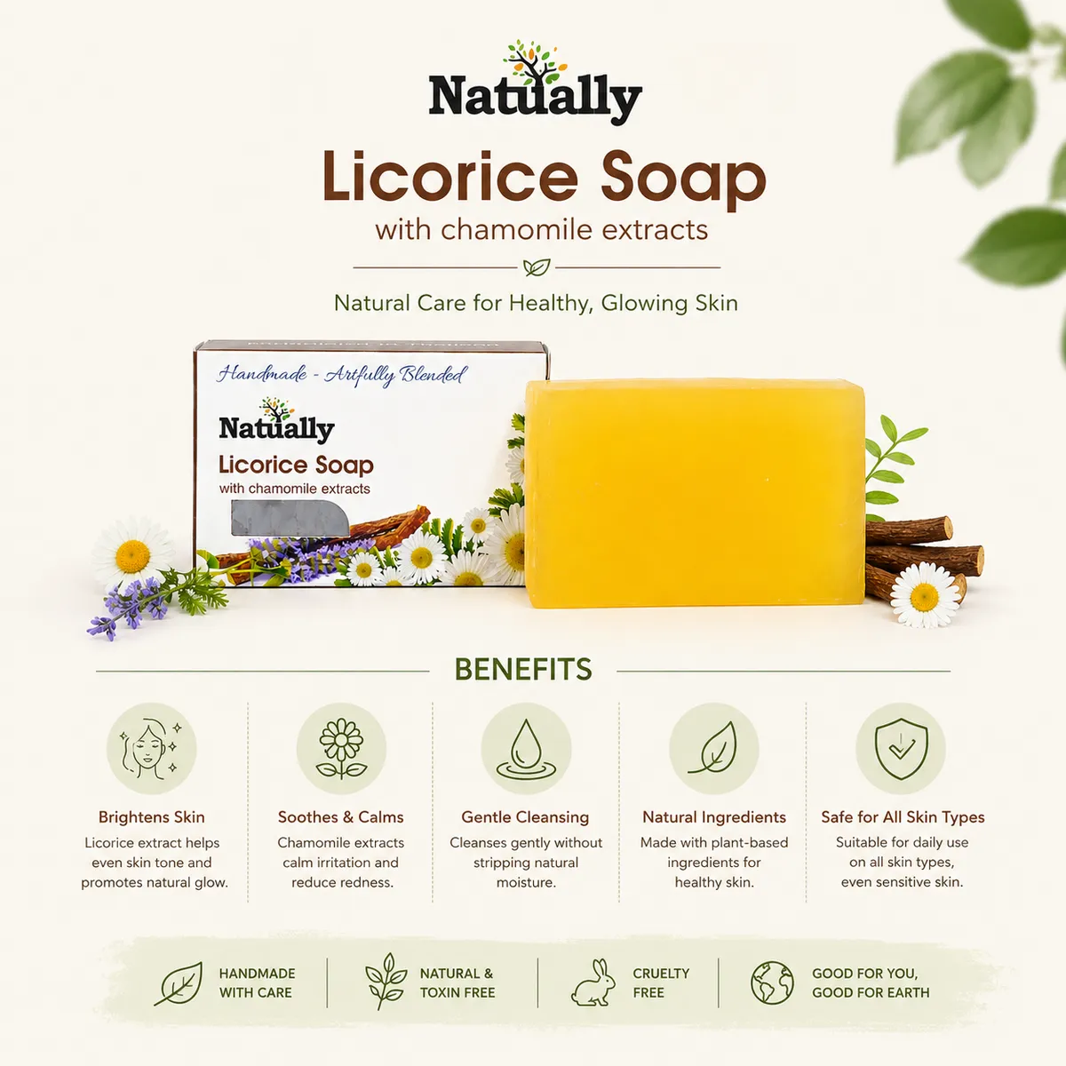 NATUALLY 100% Handmade Licorice Bath Soap - Face & Body Soap Bar with Chamomile Extracts - 125 Grams (Pack of 1) - Image 4
