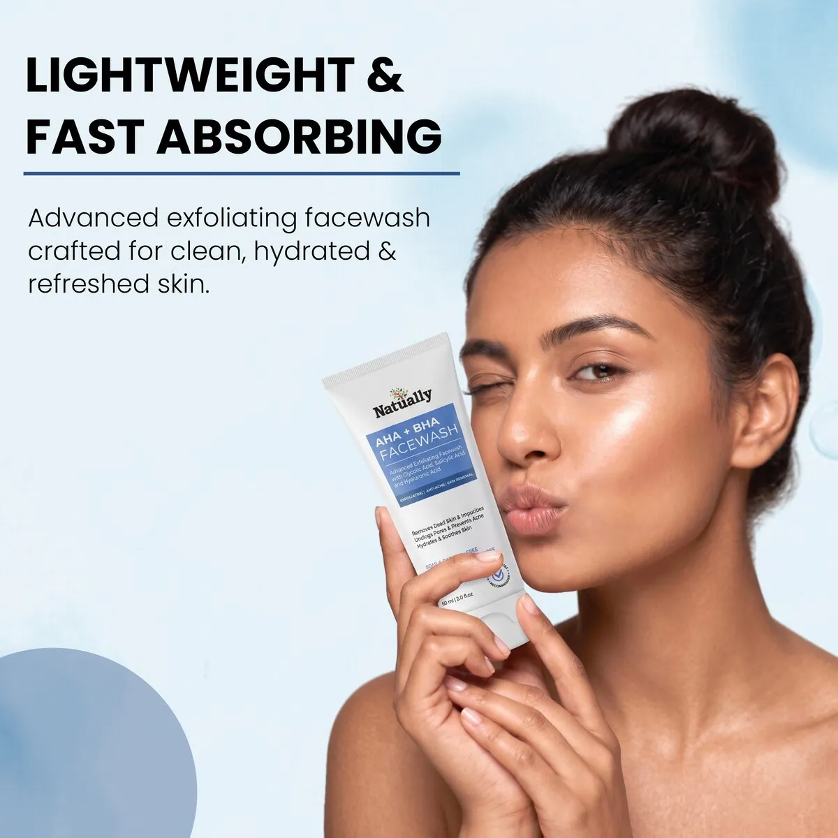 Natually AHA+BHA FaceWash - Glycolic , Salicylic & Hyaluronic Acid - Image 5